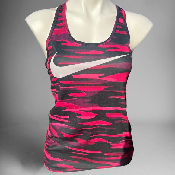 Nike Dri-Fit Running Tank Criss Cross Racer Back Center Swoosh Fitted Camouflage - Picture 2 of 8